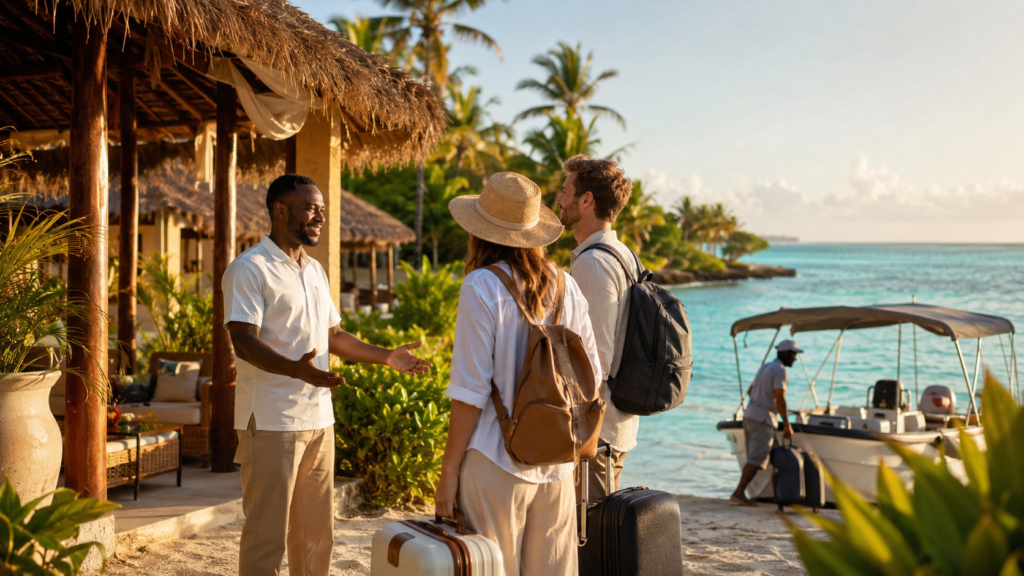 welcoming travelers on tropical african coast